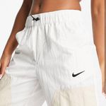 Nike NWT Swoosh woven high waist paneled pants in cream M Photo 3