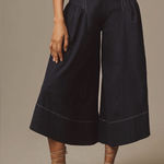 Anthropologie  Navy Linen Extended Waist Pants Wide Leg Culotte Ankle Pant 14 NWT Photo 0