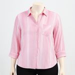 Chico's  Linen Stripe‎ Button Front Shirt Womens Size 12/14 Pink White Coastal Photo 0