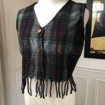 Vintage No Barriers Plaid Wool Fringe Crop Vest L Black Size L Photo 1
