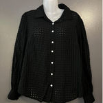 Effordram Shirt Womens Large Black Sheer Check Button Front Long Sleeve Blouse Photo 0