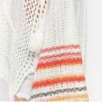 POL SUNSET CROCHET BOHO HOODIE WHITE SWEATER Knit Orange STRIPED SLEEVES SIZE L Photo 7