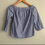 ZARA Blue Striped Off The Shoulder Poplin Top Size XS Photo 3