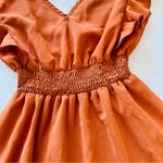 SheIn NWOT XS Knee Length Ruffle Dress Pumpkin Spice Orange Fall Autumn Plunge Flare Photo 4