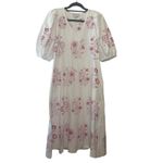 Mi Golondrina Floral Embroidered White Dress Size Small Purple Pink Pockets Photo 1