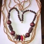 Vintage Lot of 2 Wooden Beaded Chunky Statement Necklaces Brown Photo 0
