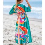 Cupshe  Tropical Abstract Print Tie Waist Maxi Dress Resort Short Sleeve Sz S NWT Photo 3