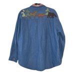 Haiks Holiday Blue Denim Button Down Shirt Santa Moose Fish Size M Photo 4