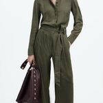 Madewell $178 Relaxed Tie-Waist Wide Leg Jumpsuit Dark Loden Green Size 4 NU513 Photo 0