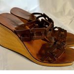 Vintage Stephane Kelian Brown Leather And Wood Platform Wedge Sandals Sz 9.5 Photo 7