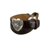 Brighton Vintage Leather Crocodile Embossed Silvertone Heart Buckle Sz M EUC Photo 4