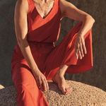 Athleta Savannah Jumpsuit Size 6 Currant Red Wide Leg Travel Lightweight Active Photo 0