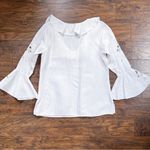 NATORIous • linen blouse ruffle popover eyelet cut out luxury cream white Photo 8