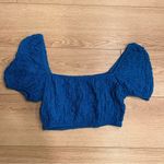 ZARA  Blue Textured Puff Sleeve Striped Square Neck Elastic Crop Top Size S Photo 1