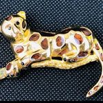 Vintage PD Cougar Gold Tone Enamel Brooch Signed Photo 0
