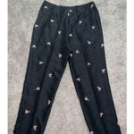 Women’s Vintage y2k 100% Silk Cherry Trouser Pants 10P Black Photo 6