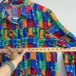 Vintage 100% Silk Blouse Colorful Abstract Geometric Print Button Down Sz M LS Blue Size M Photo 5