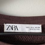 ZARA Brown Ruffle Blouse Knit Puff Sheer Long Sleeves Crew Neck Sweater Top EUC Photo 4