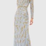 Mac Duggal Gray Beaded Long Sleeve Evening Gown in Platinum Gold 8 Photo 0