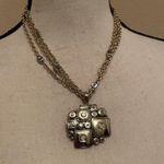 Gold Tone Necklace With Some Two Tone Sections and Rhinestone Costume Pendant Photo 1