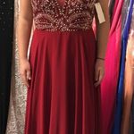 Jovani Red Beaded Flowy Prom Dress Formal Gown Photo 4