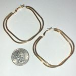 Huge Gold Tone Double Square Hoop Retro Boho Pierced Earrings Photo 2