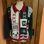 Vtg Y2K snowflake winter zip down cardigan Size L Photo 7