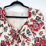 Rebecca de Ravenel women Abstract Floral Puff Sleeve Silk Blouse Top Cream Red 4 Photo 2