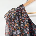 La Maison Talulah Floral Print One Shoulder Ruffle Midi Dress Party Cocktail XS Black Photo 4