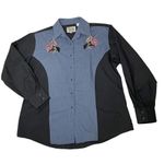 ELY Country Charmers Western Shirt USA Flag Horses Black Snaps Vintage 70’s Blue Size L Photo 6