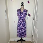 Leota Petals Finnley Faux Wrap Sleeveless Dress in Blue, White & Coral Size L Photo 1