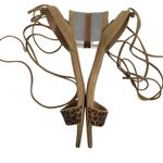Steve Madden  Carolynn‎ Tan Animal Print Lace-Up Sandals Size 8 Lucite Heel Shoes Photo 2
