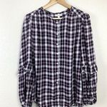 Max Studio  Plaid Ruffle Sleeve Top Button Photo 1