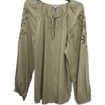 Ophelia Roe  Eyelet Sleeve Top Size XL Tan Boho Peasant Flowy Tie Neck NWT Photo 0