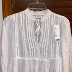 Urban Outfitters NWT UO Eva White Eyelet Long Balloon Sleeve Ruffled Plunge Neckline Blouse XS Photo 5