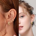 Gold Hoop Earrings Set for Women, 6 Pairs 14K Gold Plated Thick Hoop Earrings Hypoallergenic, Lightweight Chunky Open Hoops Huggies Earrings Jewelry for Gift. Photo 1