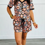 Shirley & Stone Boho Floral Skeleton‎ Short With Short Sleeve Pajama Set Size Sm Orange Photo 0