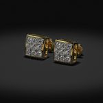 Boutique Awesome New Yellow Gold Filled 9 Clear Round CZ Square Set 9mm Stud Earrings Photo 2