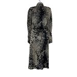 Tuleh Black Gold Animal Leopard Print 100% Silk High Neck Blouson Midi Dress XS Photo 1
