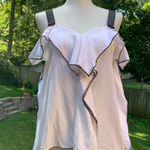 INA  Women's Top Blouse Tank Ruffle Sleeveless White Black S Small Linen Photo 0