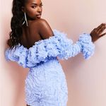 ASOS Luxe 3D Ruffle Bardot Mini Dress Blue Size 4 Off Shoulder Party Dress NWOT Photo 1