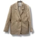 ANINE BING Tweed Herringbone Blazer Women’s Size Medium Tan Cream Double Breast Photo 2