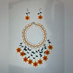 Handmade Floral Beaded Necklace and Earring Set. Red Photo 1