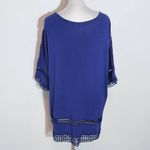 Valerie Stevens Navy Top with Crochet Lace Accents Size XL Navy Blouse Photo 4