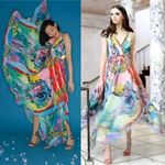 Alice + Olivia x Lola Schnabel Orly Handkerchief Maxi Dress Size 2 Watercolor Photo 2