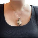 Artisan  950 Sterling Silver Mother of Pearl Asymmetrical Pendant Necklace Photo 3