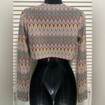 Forever 21 Zig Zag Print Brown/Green/Pink Crop Tie Long Sleeve Top Size M Photo 3