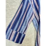 RD‎ & Koko Blue Stripe 3/4 Sleeve V Neck Cut Out Back Woven Women's Shirt Boho L Size L Photo 2