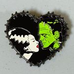 Handmade The Bride of Frankenstein Barbed Wire Heart Shaped Enamel Pin Brooch 🖤⛓  Photo 0