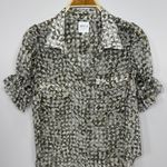 MISA Los Angeles  Blouse Size Small‎ Green Floral Sheer Ruffle Sleeve Button Top Photo 2